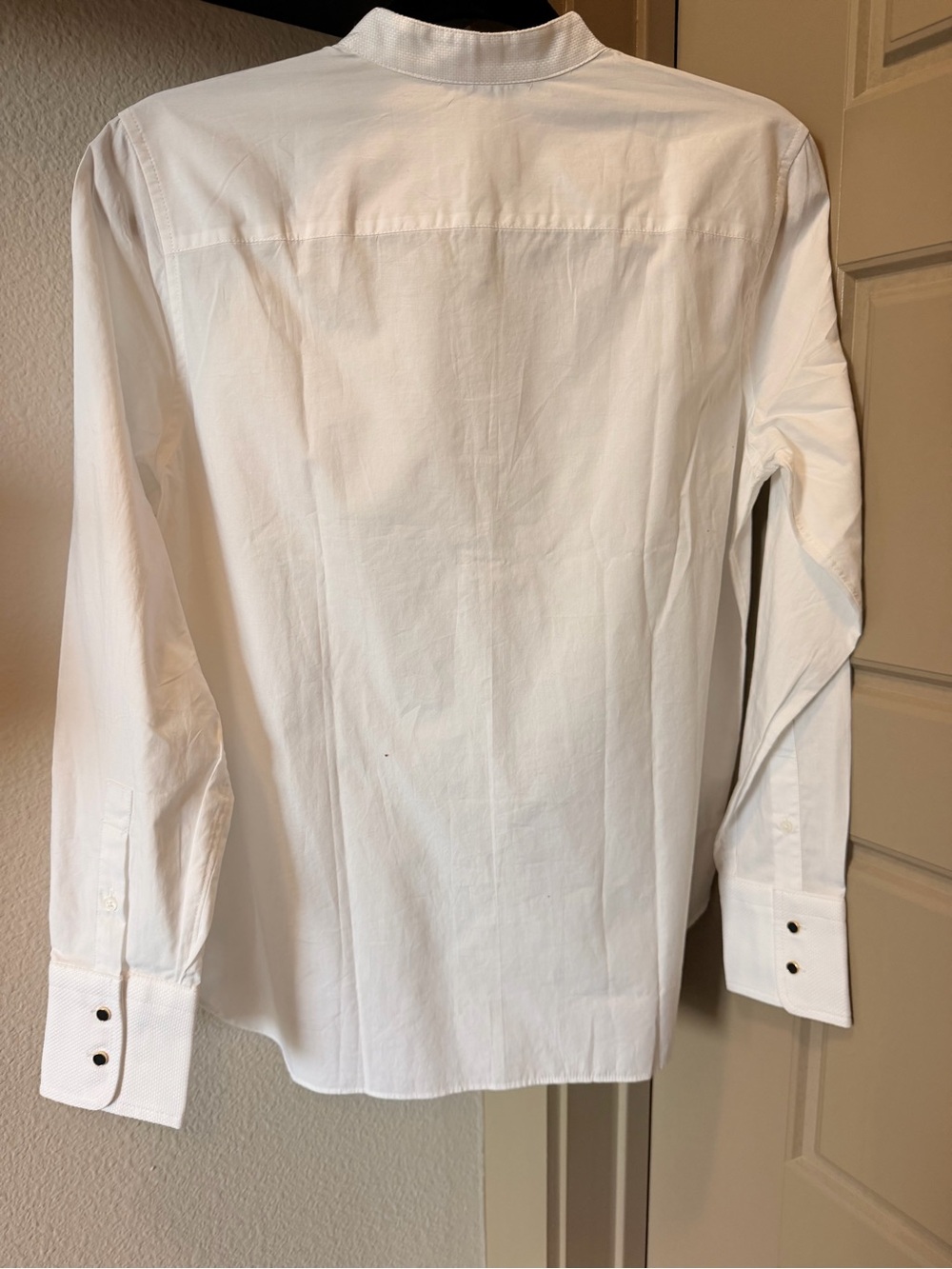 J. Crew Jules Tuxedo Shirt in Cotton Poplin | White with black/gold buttons - Picture 7 of 7